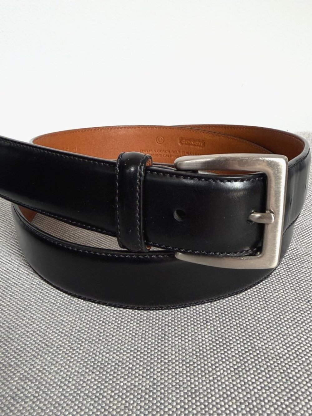 COACH Black Classic Leather Belt 36 Brushed Silver Buckle 5936 Genuine Calfskin